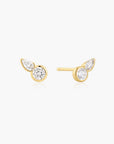 Gold Bezel Round & Teardrop Stud Earrings