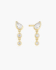 Gold Teardrop & Bezel Round Dangle Stud Earrings
