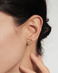 Gold Teardrop & Bezel Round Dangle Stud Earrings