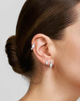 Silver Bezel Organic Pebble & Round Huggie Hoop Earrings