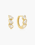 Gold Triple Half-Bezel Teardrop Huggie Hoop Earrings