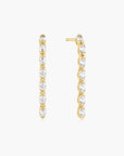 Gold Half-Bezel Oval Linear Dangle Stud Earrings