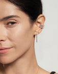 Gold Half-Bezel Oval Linear Dangle Stud Earrings