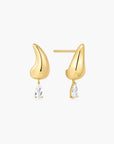 Gold Curved Teardrop Dangle Stud Earrings