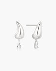 Silver Curved Teardrop Dangle Stud Earrings