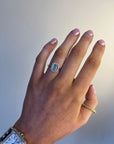 Alexandra - 18ct White Gold Aquamarine and Diamond Halo Earth Grown Ring