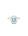 Alexandra - 18ct White Gold Aquamarine and Diamond Halo Earth Grown Ring