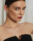 Silver Shell Pearl Station Chain Necklace
