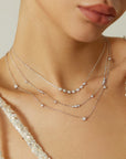 Silver Sparkling Bezel Cubic Zirconia Station Necklace