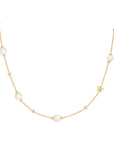 Gold Shell Pearl and Star Station Necklace