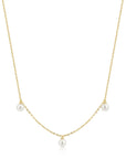 Gold Triple Shell Pearl Station Necklace