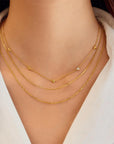 Gold Pavé Puffed Heart Station Necklace