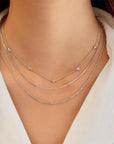 Silver Pavé Puffed Heart Station Necklace