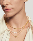 Gold Half-Bezel Oval Half-Tennis Necklace