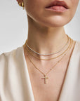 Gold Bezel-Set Station Necklace with Cross Pendant