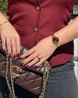 Boho Chic Petite Steel Watch, Dark Cherry, Gold Colour