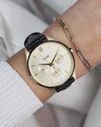 Minuit Multifunction Watch Leather, Black Lizard, Gold Colour