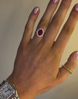 Ruby - 18ct Yellow Gold Ruby and Diamond Halo Earth Grown Ring
