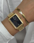 Fluette Watch Steel, Circular Texture Black, Gold Colour