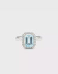 Alexandra - 18ct White Gold Aquamarine and Diamond Halo Earth Grown Ring