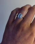 Alexandra - 18ct White Gold Aquamarine and Diamond Halo Earth Grown Ring