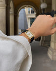 Fluette Leather Black Lizard, Gold Colour