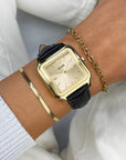 Gracieuse Watch Leather, Black Lizard, Gold Colour