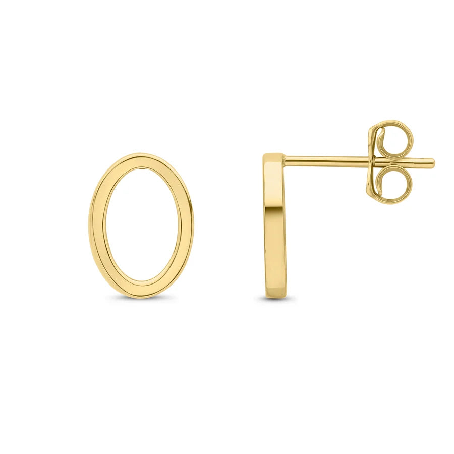 9ct Yellow Gold Square Tube Open Oval Stud Earrings