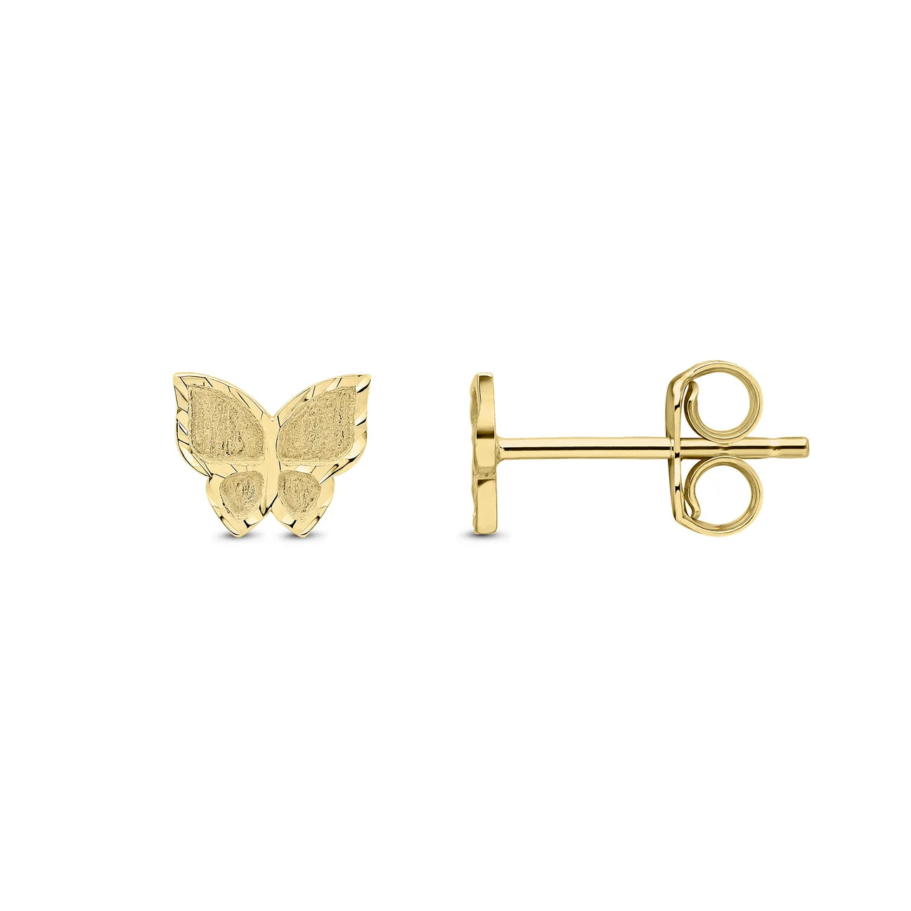 9ct Yellow Gold Satin &amp; Polished Butterfly Stud Earrings