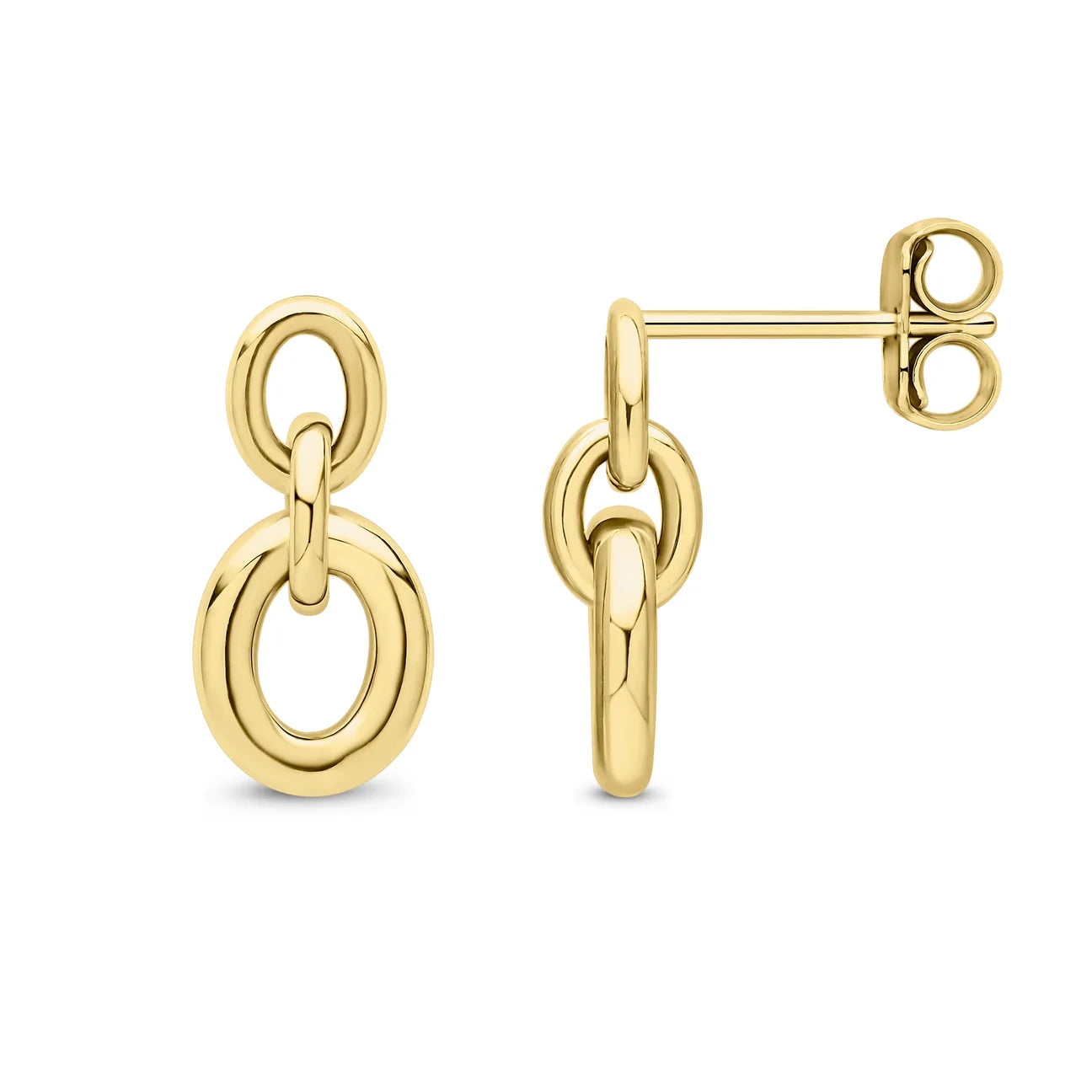 9ct Yellow Gold Three Link Paper Chain Drop Earrings 15mm