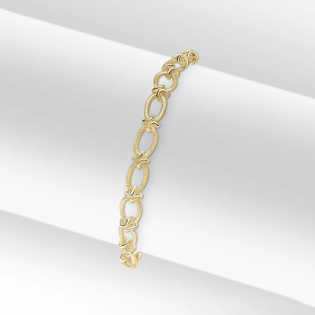 18ct Yellow Gold Vermeil 6.5mm Handmade Textured Oval Knot Bracelet