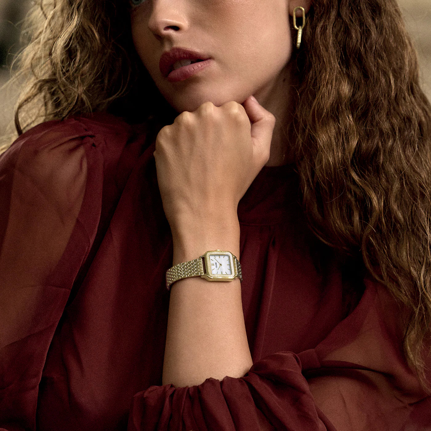Gracieuse Petite Watch Steel, Glass Pearls, White, Gold Colour