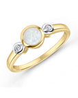 9ct Yellow Gold Round Opal & Diamond Three Stone Ring