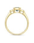 9ct Yellow Gold Round Swiss Blue Topaz & Diamond Three Stone Ring