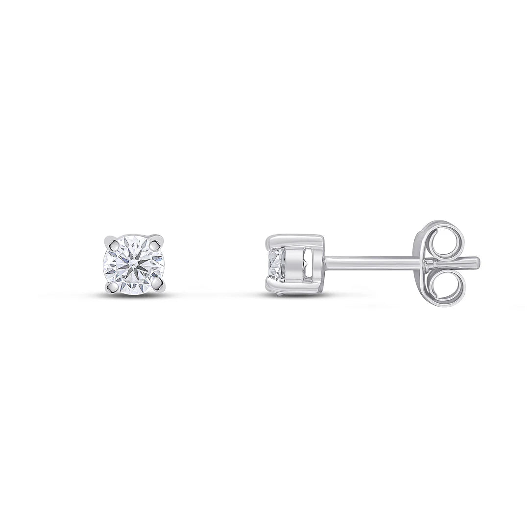 9ct White Gold Round CZ Cubic Zirconia Claw Stud Earrings