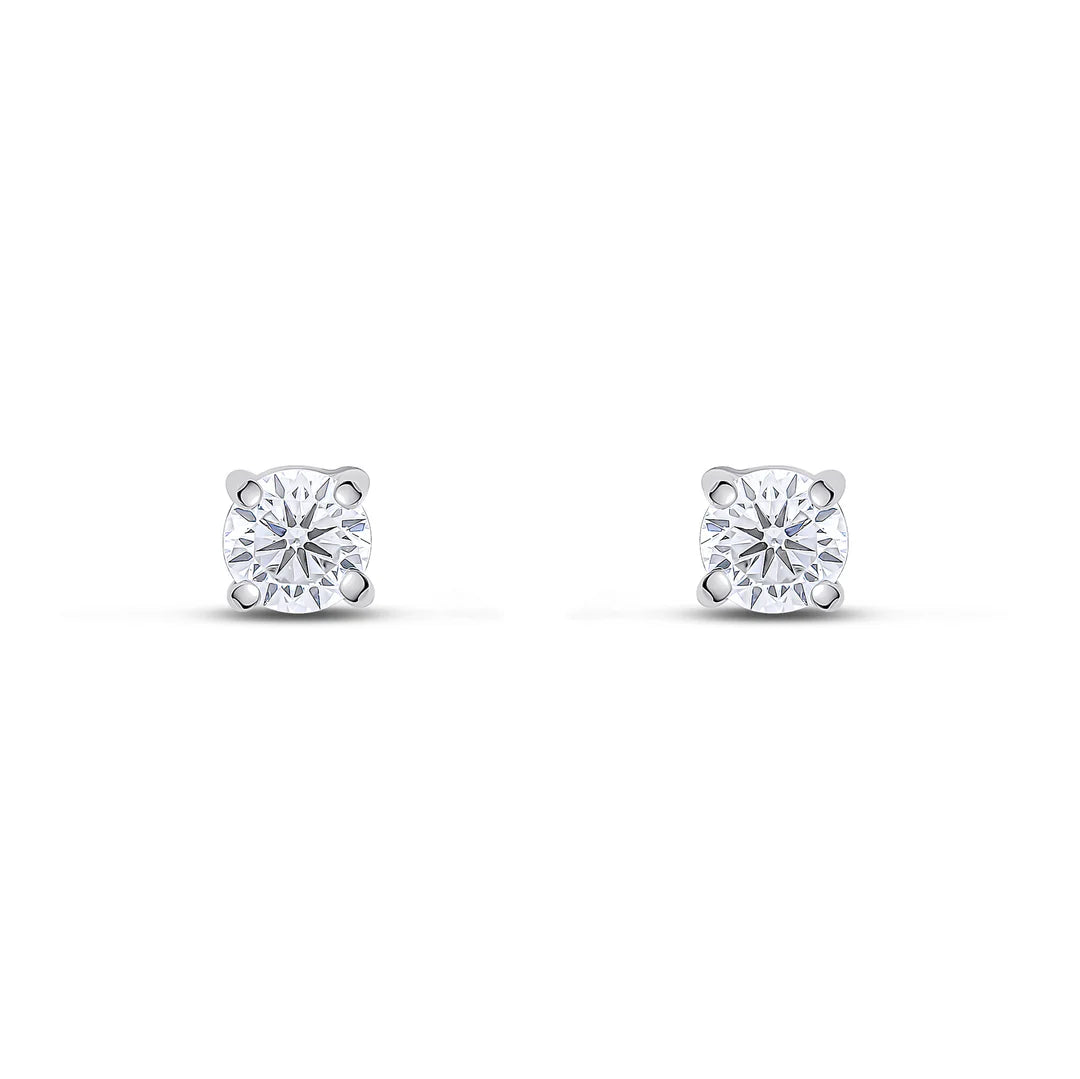 9ct White Gold Round CZ Cubic Zirconia Claw Stud Earrings