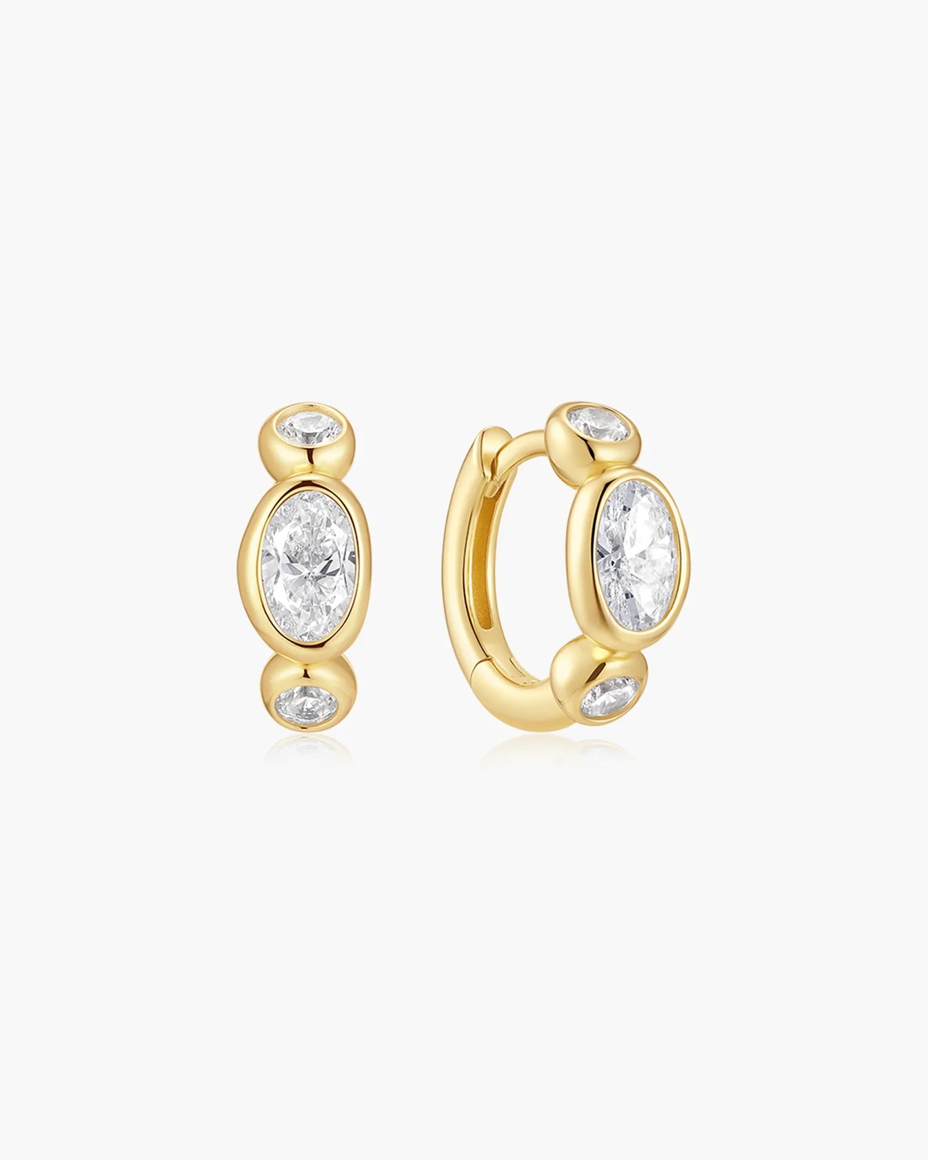 Gold Bezel Organic Pebble &amp; Round Huggie Hoop Earrings