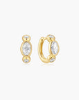 Gold Bezel Organic Pebble & Round Huggie Hoop Earrings