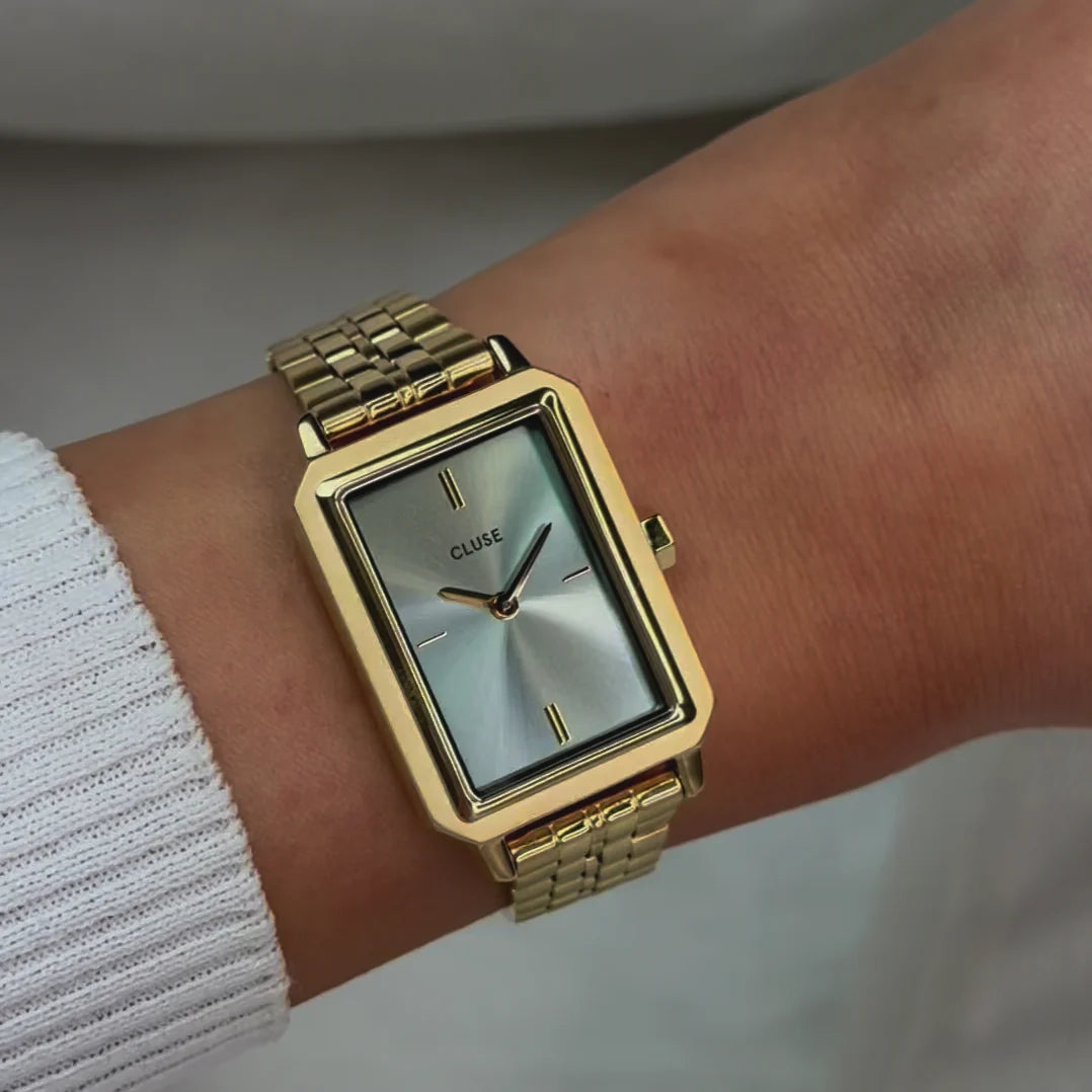 Fluette Watch Steel, Sage Green, Gold Colour