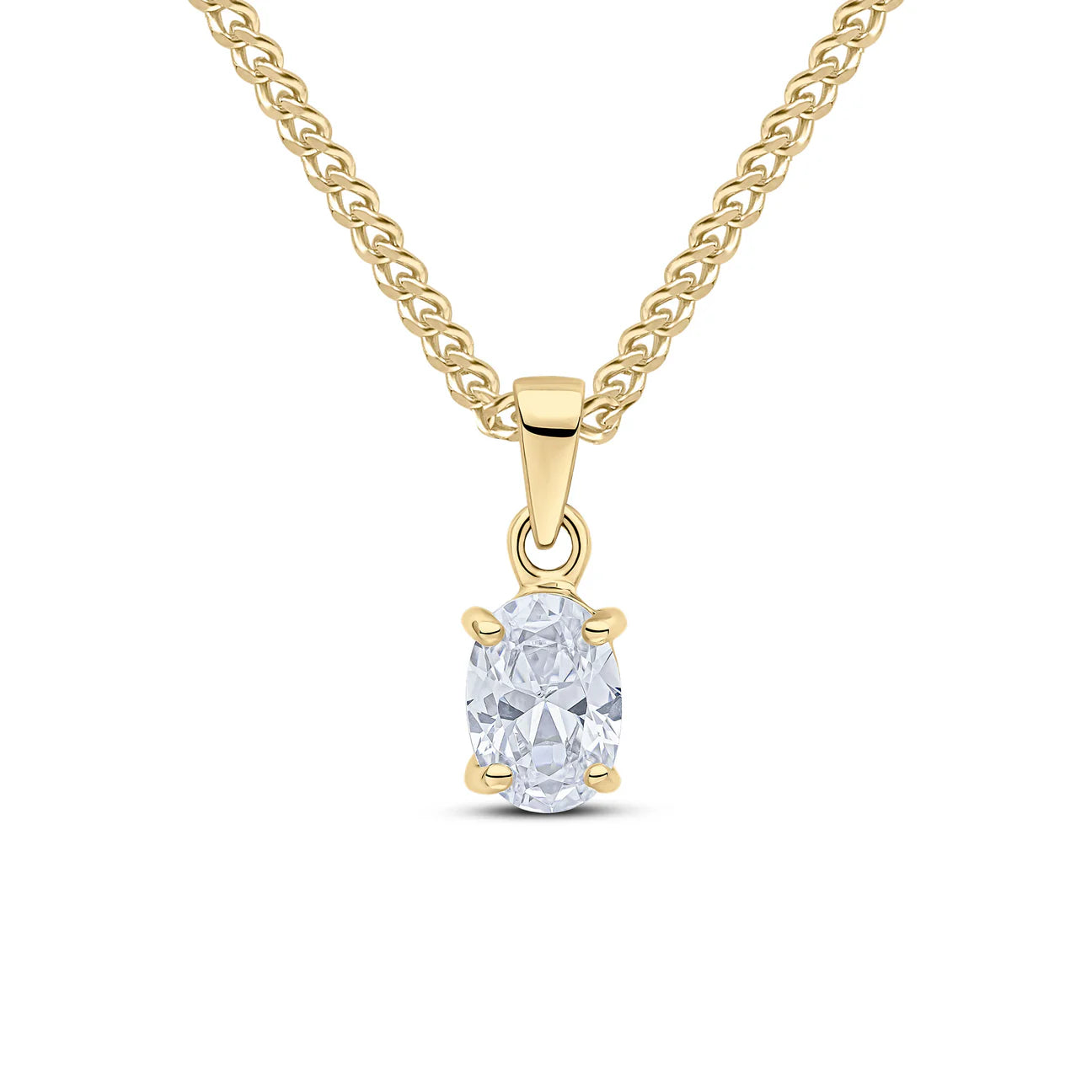 9ct Yellow Gold Oval CZ Cubic Zirconia Claw Pendant 7x5mm