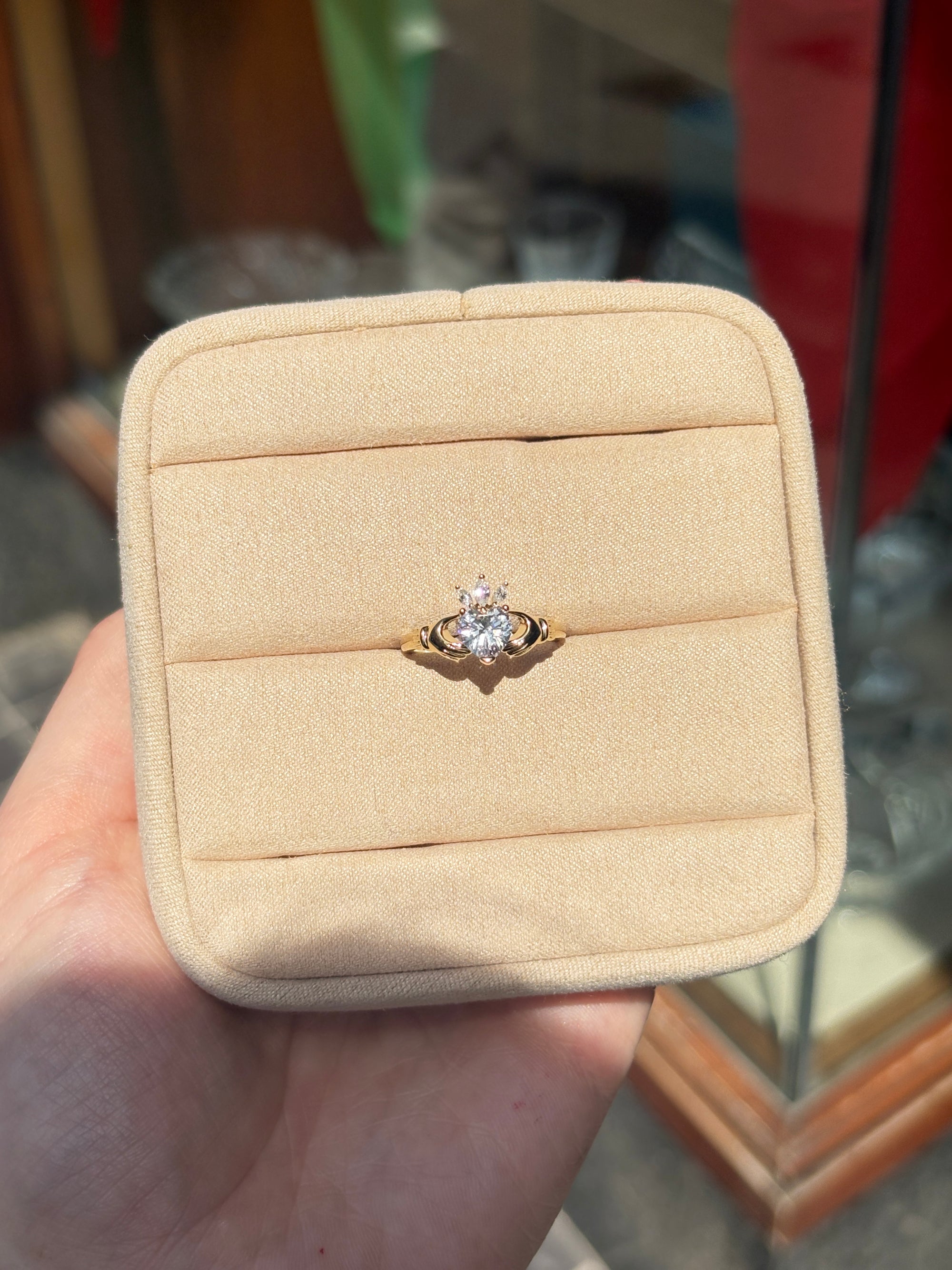 Gold Plated Cubic Zirconia Claddagh Ring