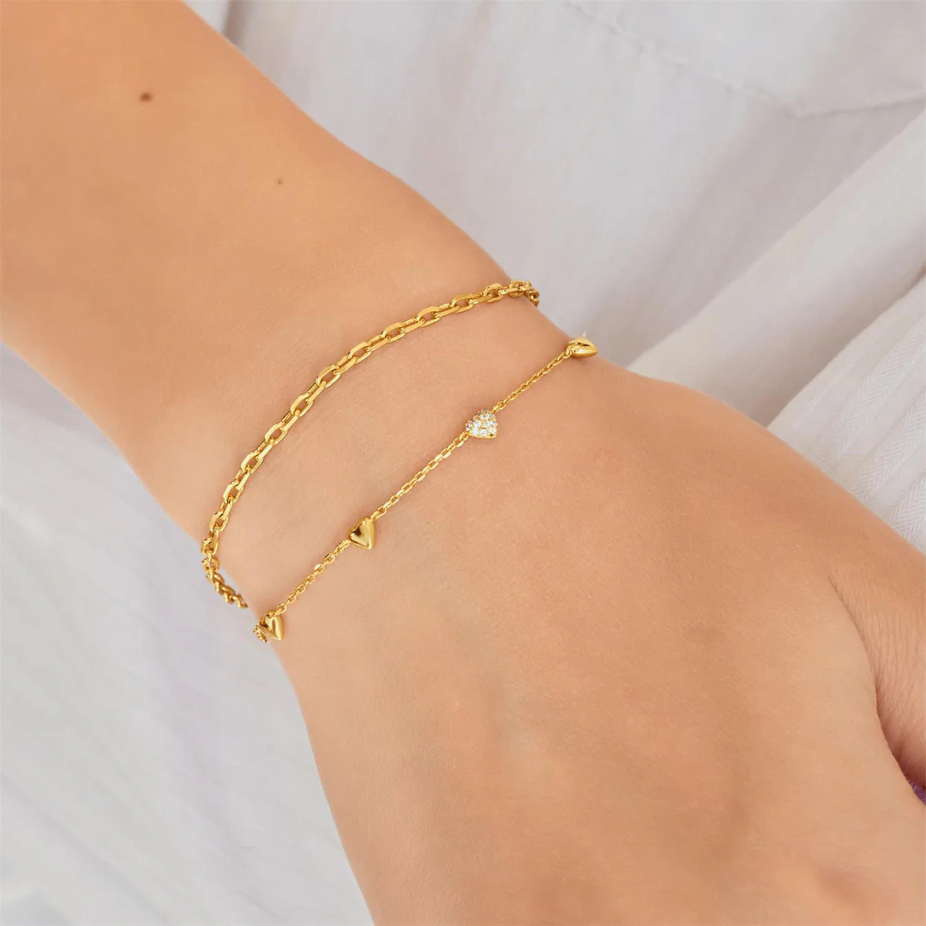 Gold Pavé Puffed Heart Station Bracele