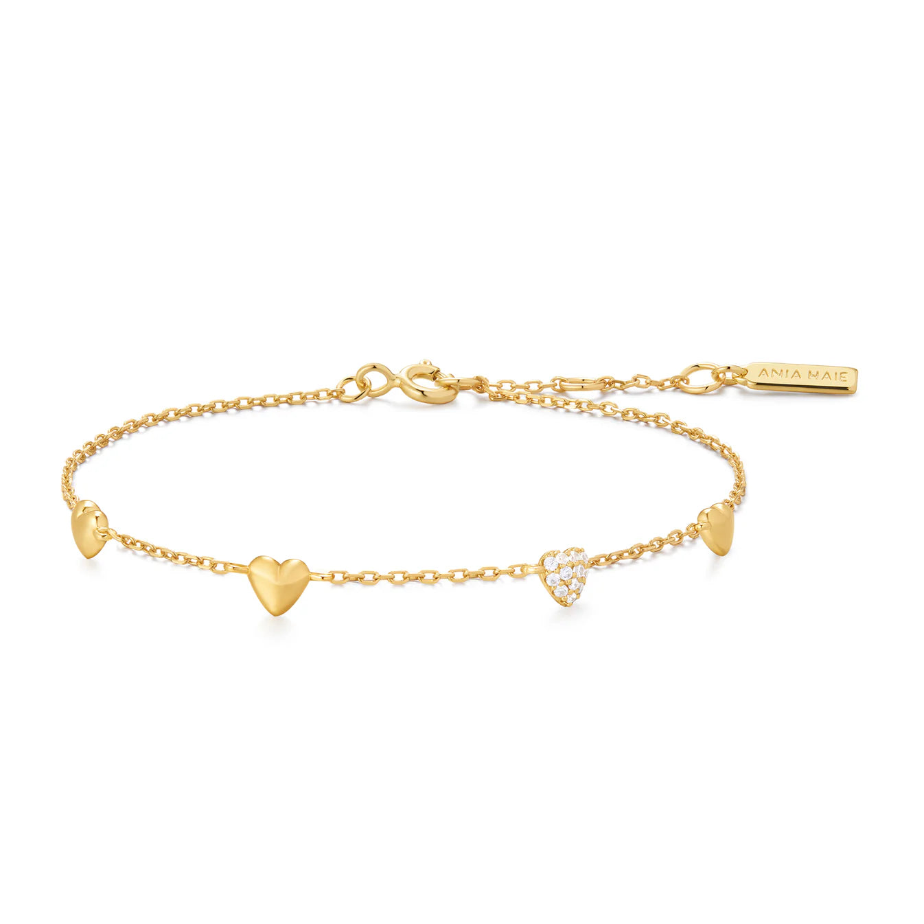 Gold Pavé Puffed Heart Station Bracele
