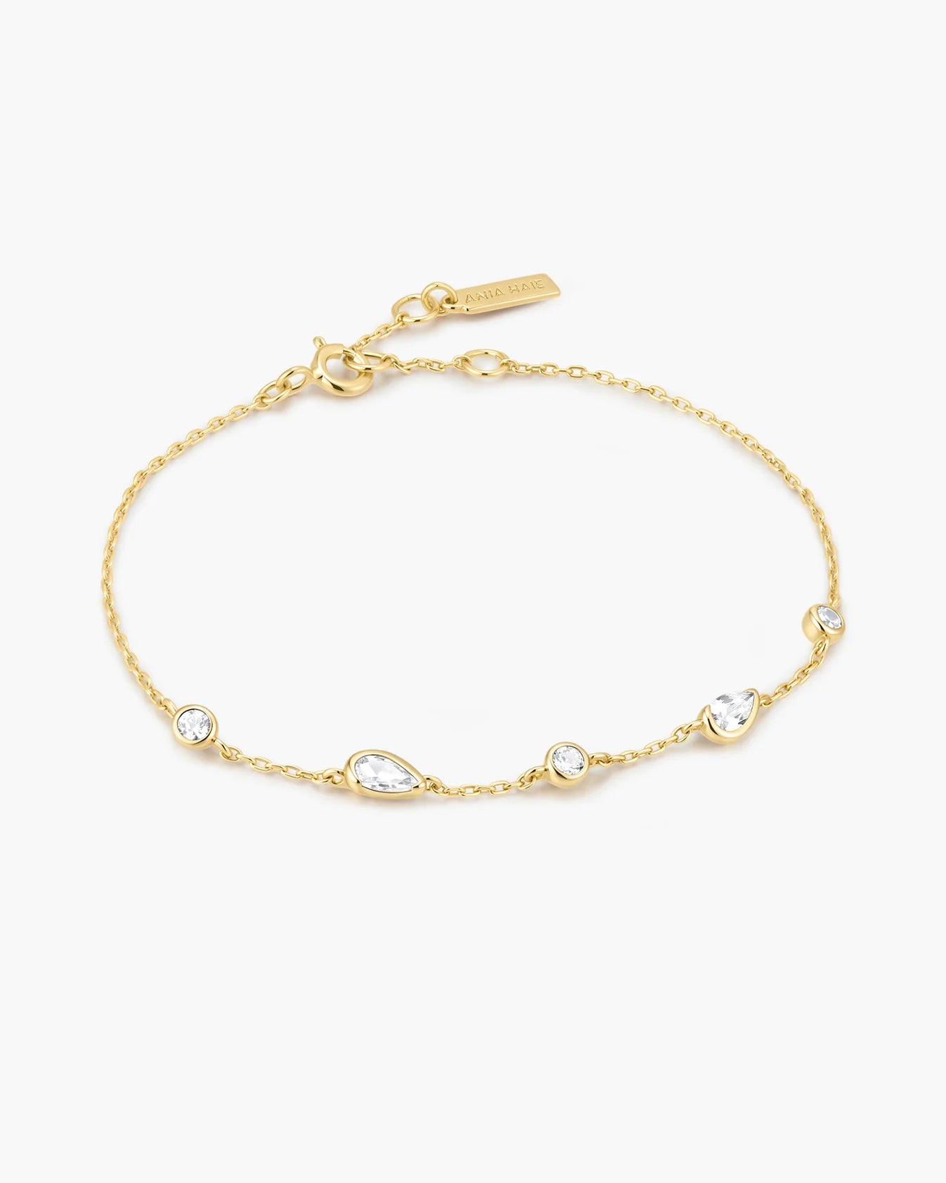 Gold Round &amp; Teardrop Bezel Station Bracelet