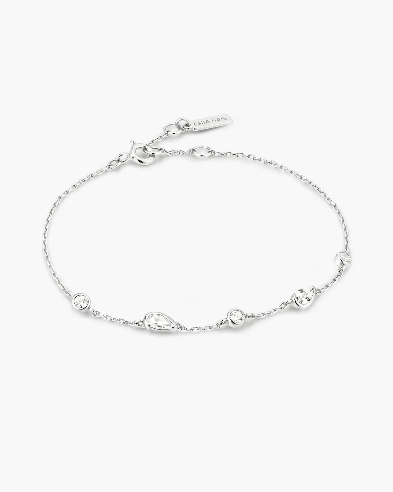 Silver Round &amp; Teardrop Bezel Station Bracelet