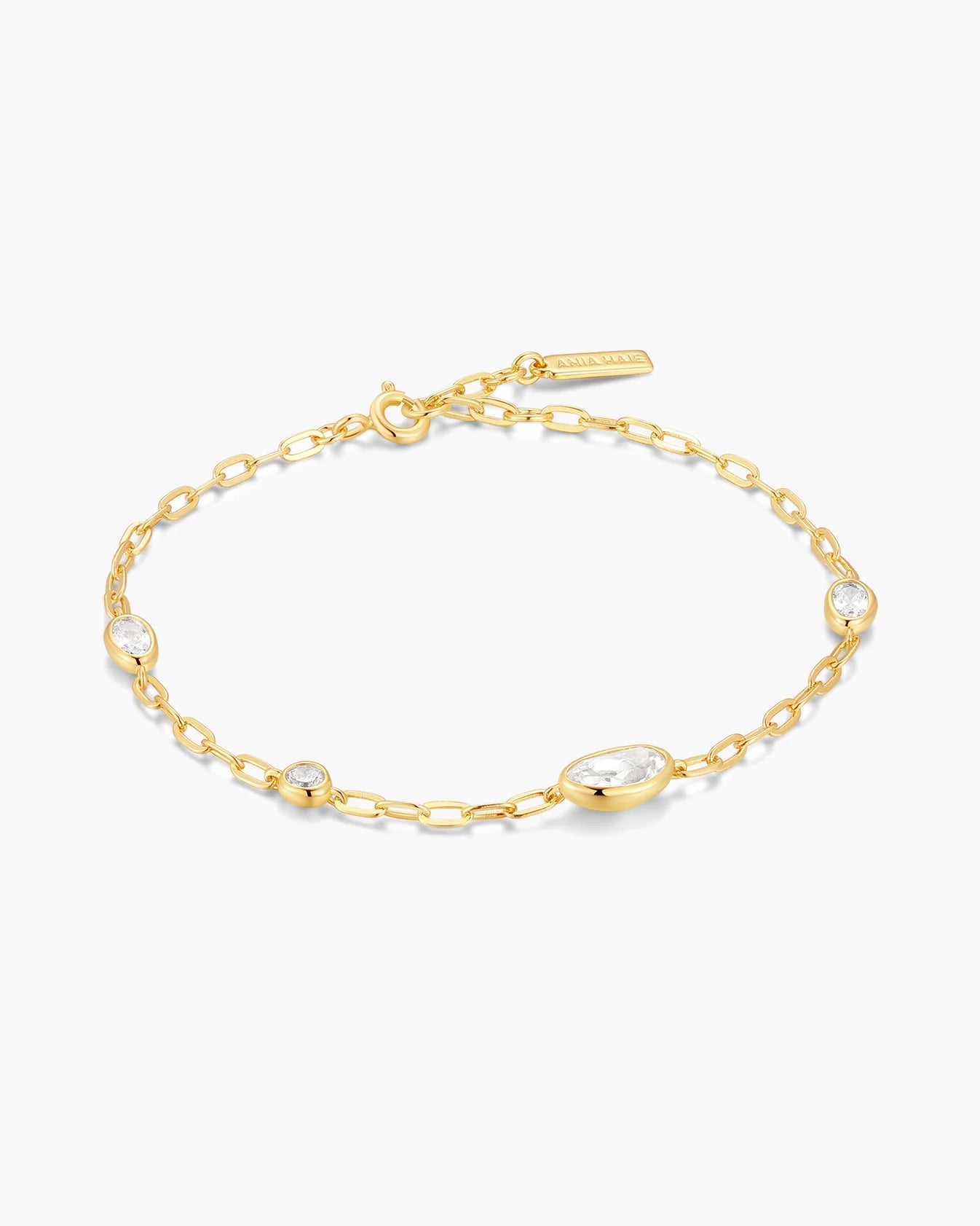 Gold Bezel Organic Dome Pebble Station Bracelet