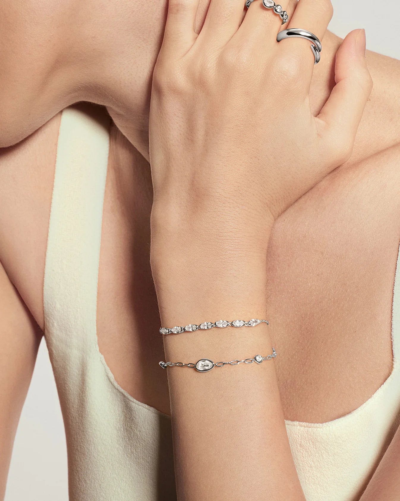 Silver Half-Bezel Oval Half-Tennis Bracelet