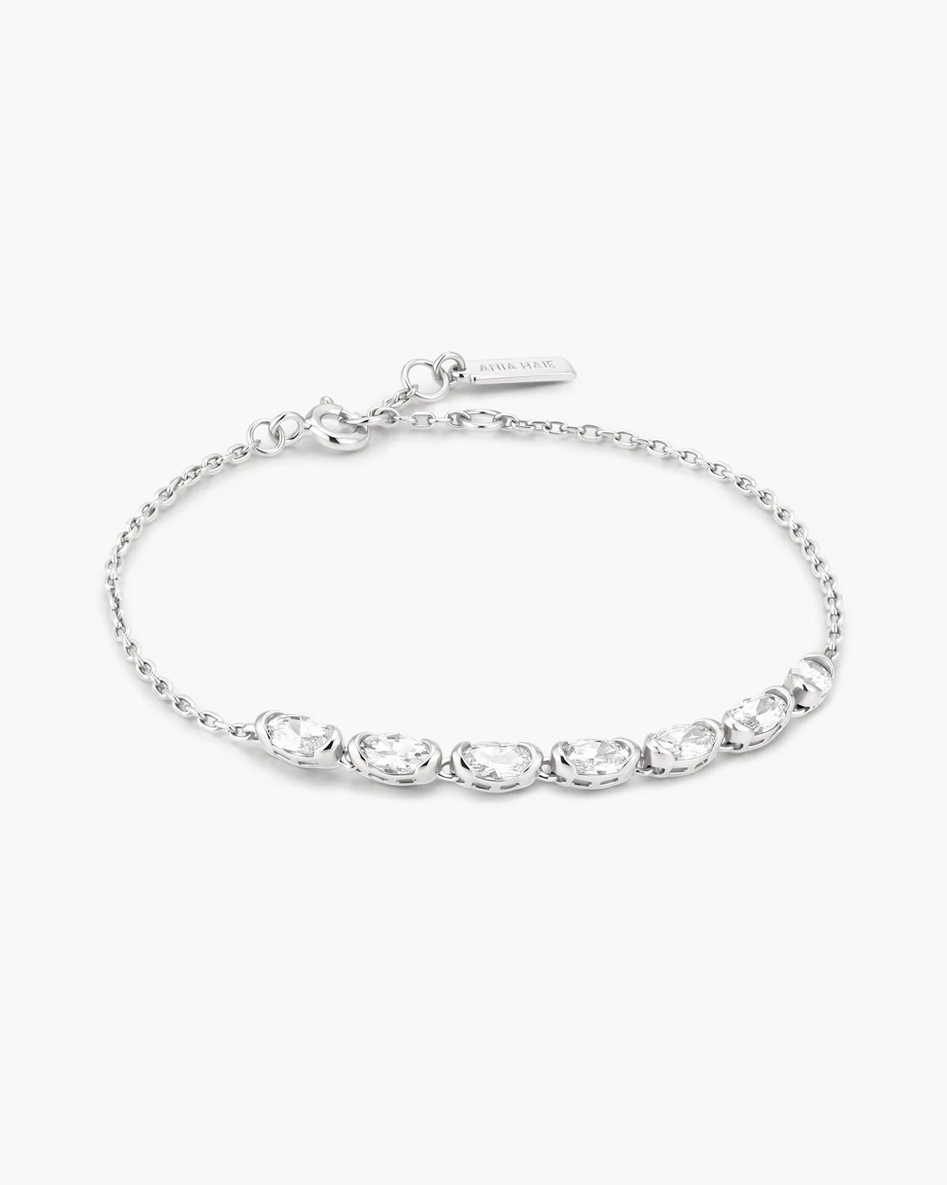 Silver Half-Bezel Oval Half-Tennis Bracelet