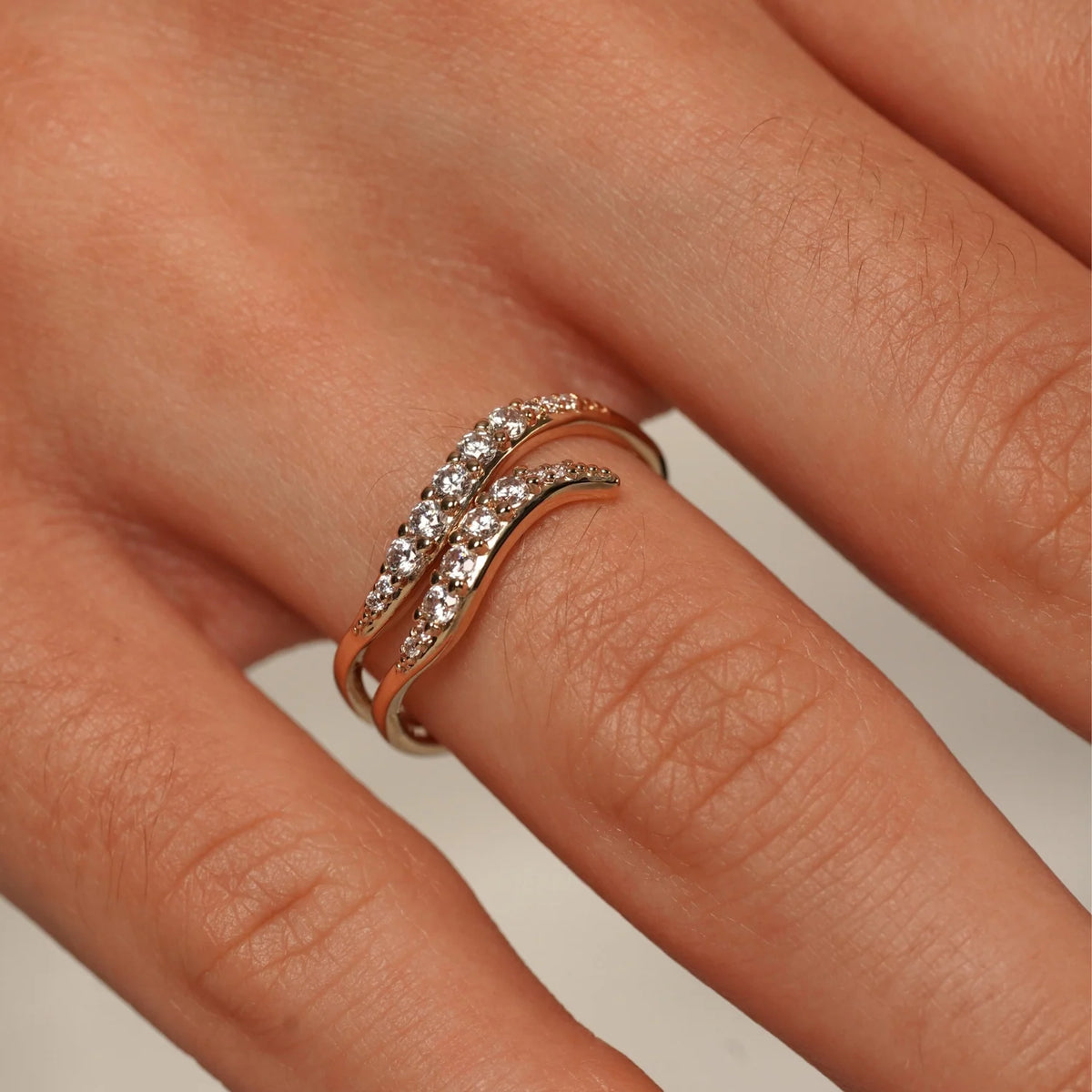 Celestial Wave Open Wave Ring with Cubic Zirconia