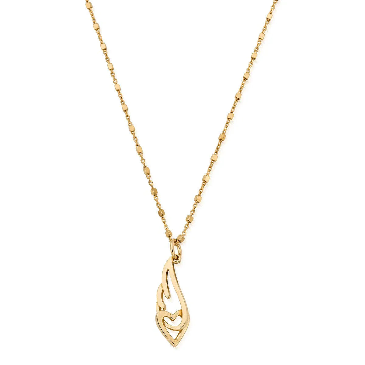 Delicate Cube Chain Interlocking Heart &amp; Angel Wing Necklace